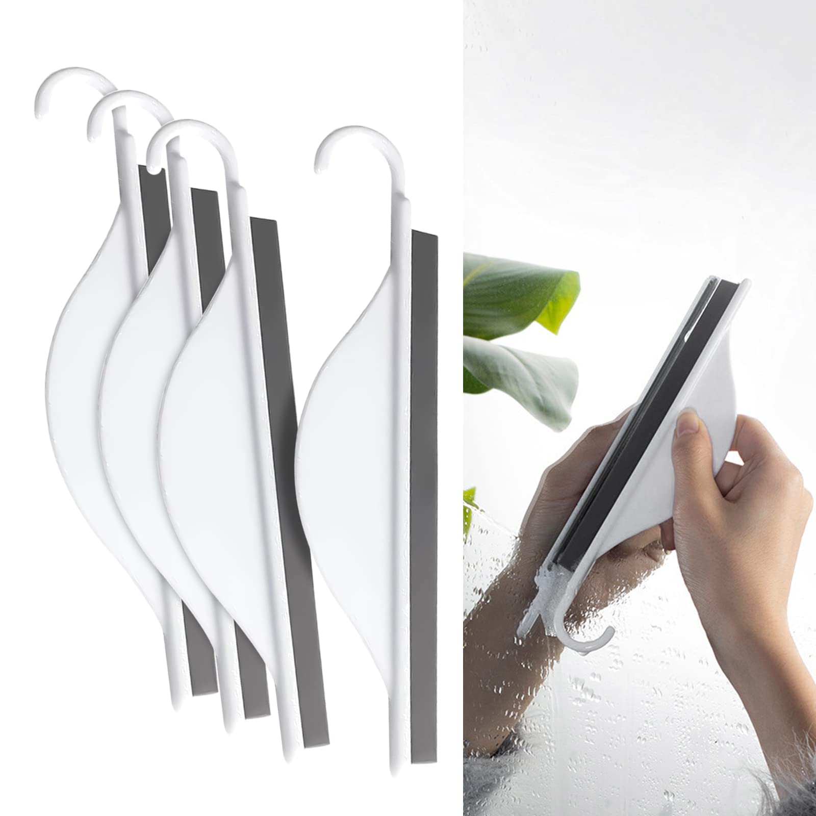 Mini Glass Wiper, Silicone Shower Squeegee with Hanging Hook for Shower Doors, Windows, Mirrors, Kitchen Countertop(Pack of 4)
