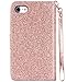 iPhone 8 Case, iPhone 7 Case, BENTOBEN Glitter Sparkly Bling Cute Shiny Faux PU Leather Flip Folio Wallet Protective Cover Credit Card Slots Cash Holder Wristlet Magnetic Snap Closure, Rose Gold