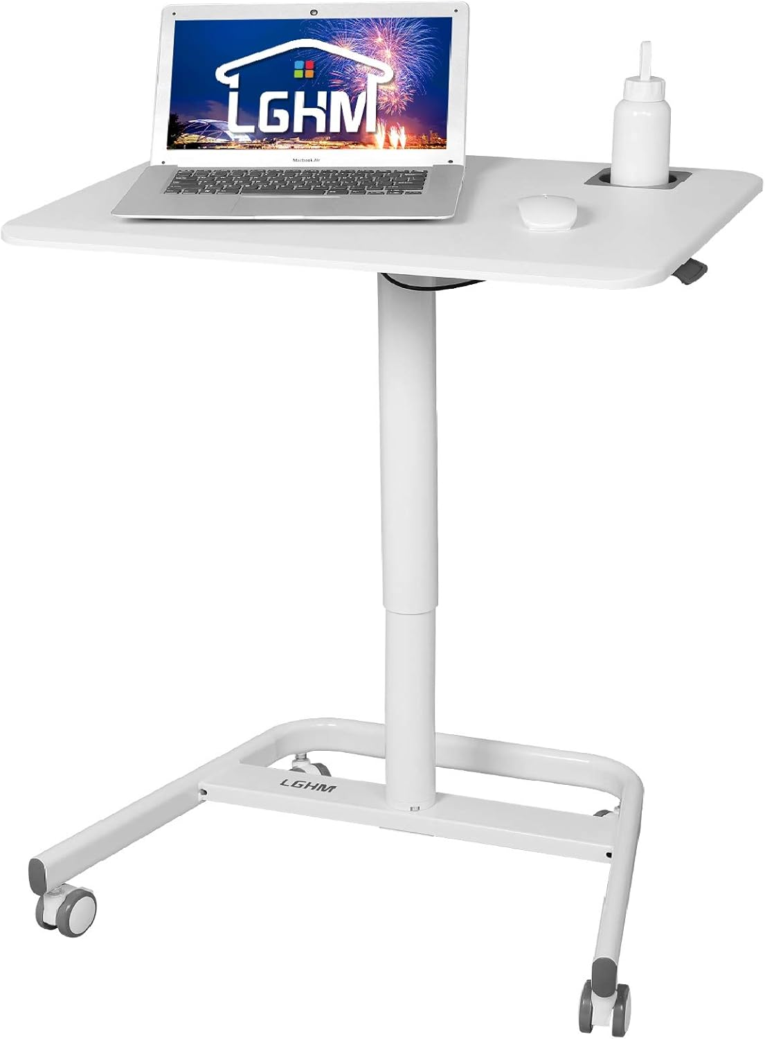best standing desks on amazon on Amazon Com Lghm Rolling Desk Mobile Laptop Desk Adjustable Height Pneumatic Mobile Standing Desk W Lockable Casters Standup Desk Home Office W Cupholder White Office Products