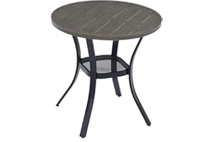 VICLLAX 27.5" Outdoor Round Patio Table for Lawn Garden, All Weather Metal Round Patio Dining Table with Storage Shelf, 2 Person Small Patio Table, Grey Wood-Like Tabletop