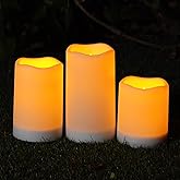 Homemory Solar Powered Candles Outdoor Waterproof, Flickering Glow, Rechargeable Candles, Solar Powered Candles for Outside, Lanterns, Sensor Only, Dusk to Dawn, Set of 3