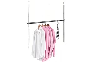ABTOOL Hanging Closet Rod 46.85in, 6 Height Adjustable Closet Hanging Organizer, Heavy Duty Closet Extender Hanging Rod, Space Saving Clothes Hanging Bar Closet Poles for Hanging Clothes,Black