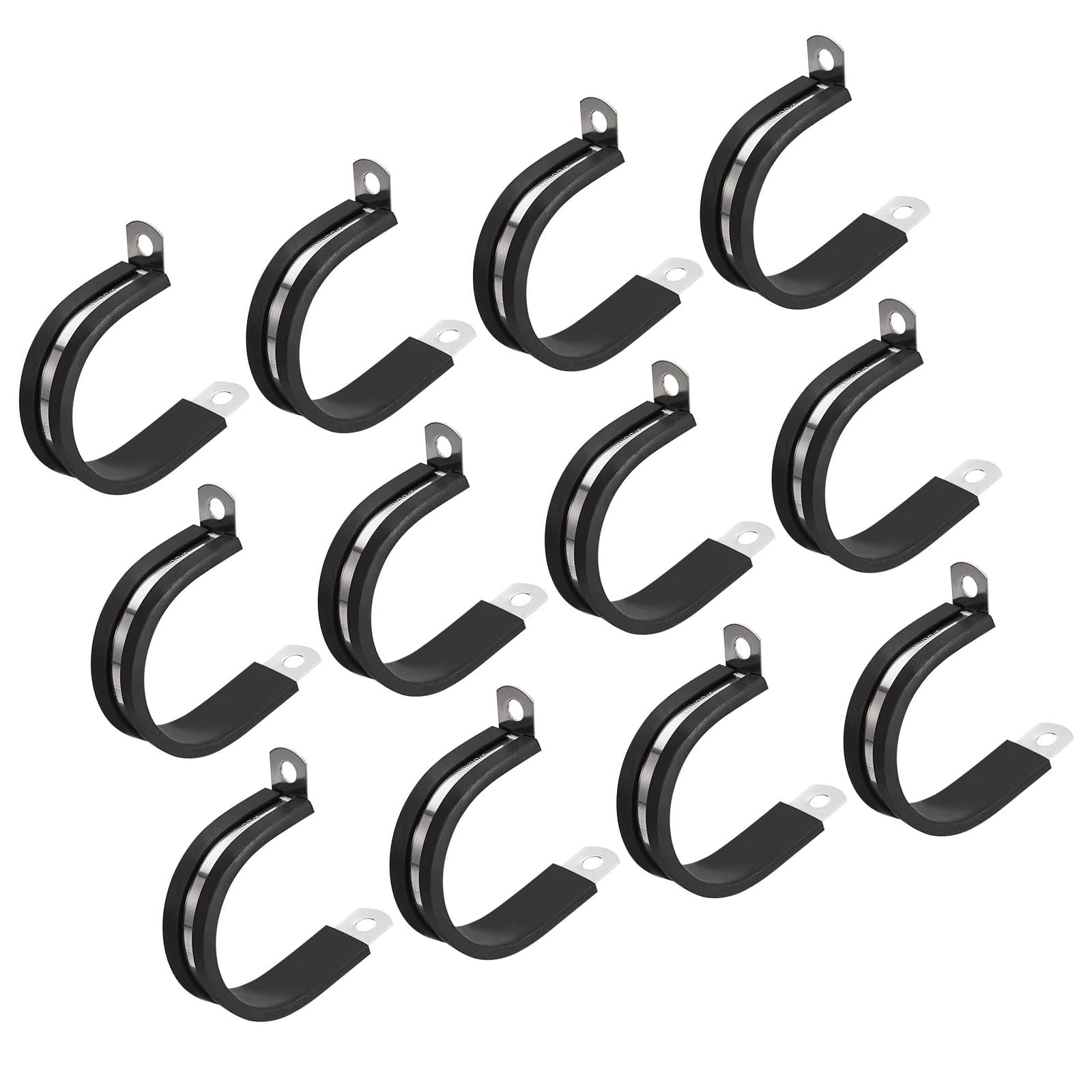 MACHSWON 12Pcs 1-1/2 Inch(38mm) Cable Clamp, Rubber Cushioned Insulated Clamp 304 Stainless Steel R Shape Bracket Metal Pipe Clamp Tube Holder for Wire Hose Tube