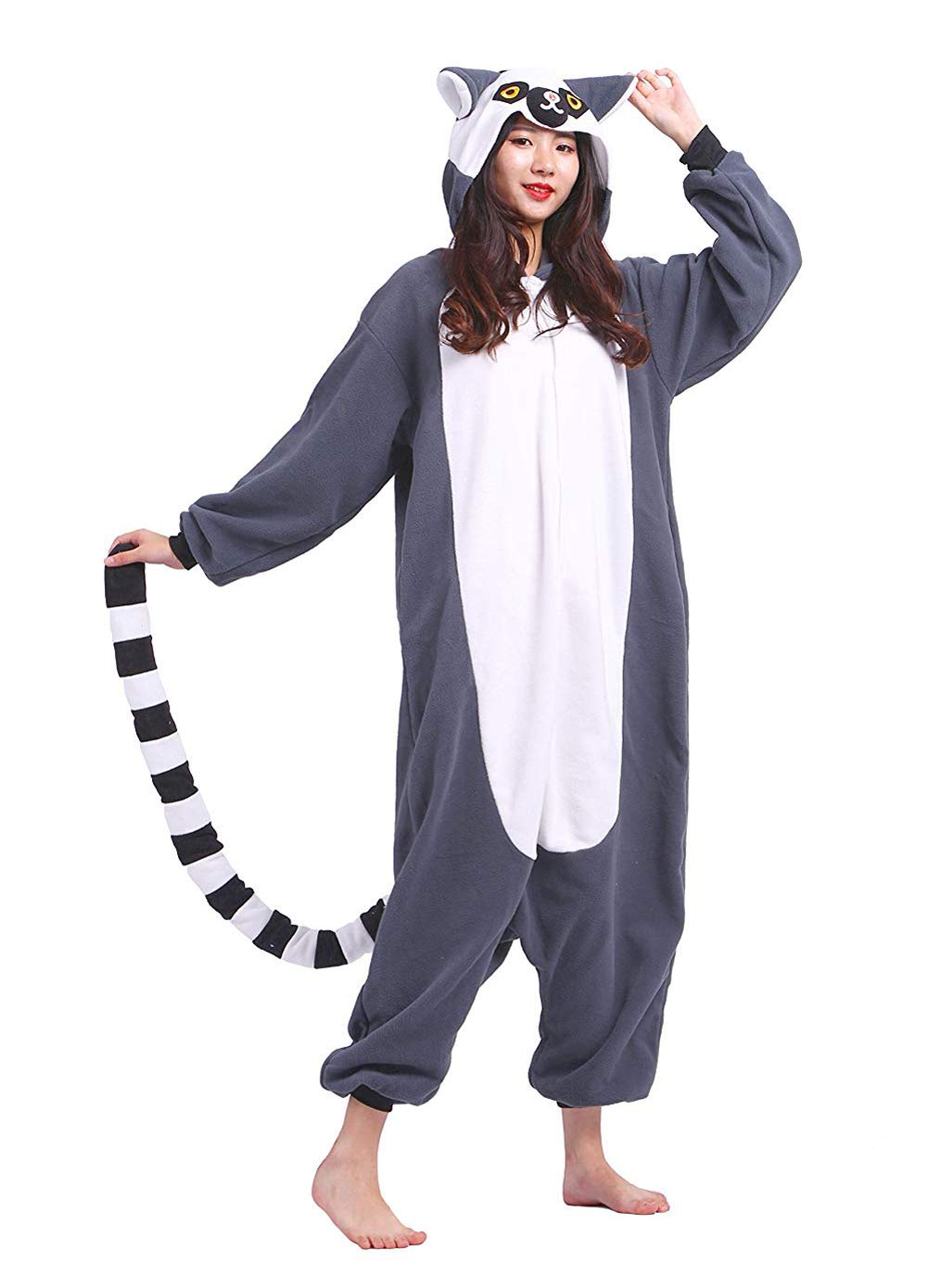 DELEYUnisex Adult Animal Sleepwear Warm Onesies Pajamas Cosplay Homewear Anime Costume, Grey, S: Height:141-155cm/55.5-61