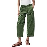 Flamingals Straight Leg Mid Waist Drawstring Stitch Detail Capri Pants for Women