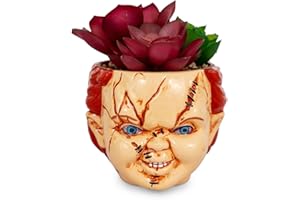 TOYNK Child's Play Chucky 3-Inch Ceramic Mini Planter with Artificial Succulent | Small Flower Pot, Faux Indoor Plant for Desk Shelf | Home Decor Accent Trinket Tray | Horror Movie Collectible