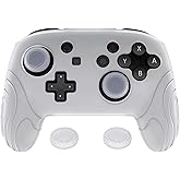 playvital Samurai Edition Ergonomic Silicone Skin Protective Case for Nintendo Switch Pro, Soft Anti-Slip Controller Grip Protector for Nintendo Switch Pro with Thumb Grips - Clear White