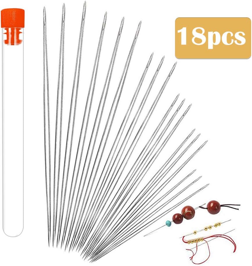 18 Pieces Bead Needle, Big Eye Beading Needles 6 Sizes Stainless Steel