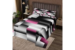 jejeloiu Pink Gray Black Abstract Bedspread Twin Size Modern Geometric Art Coverlet Set Geometry Rectangle Room Decorative Quilted Coverlet Quilted Set 2Pcs Bedspreads Quilt