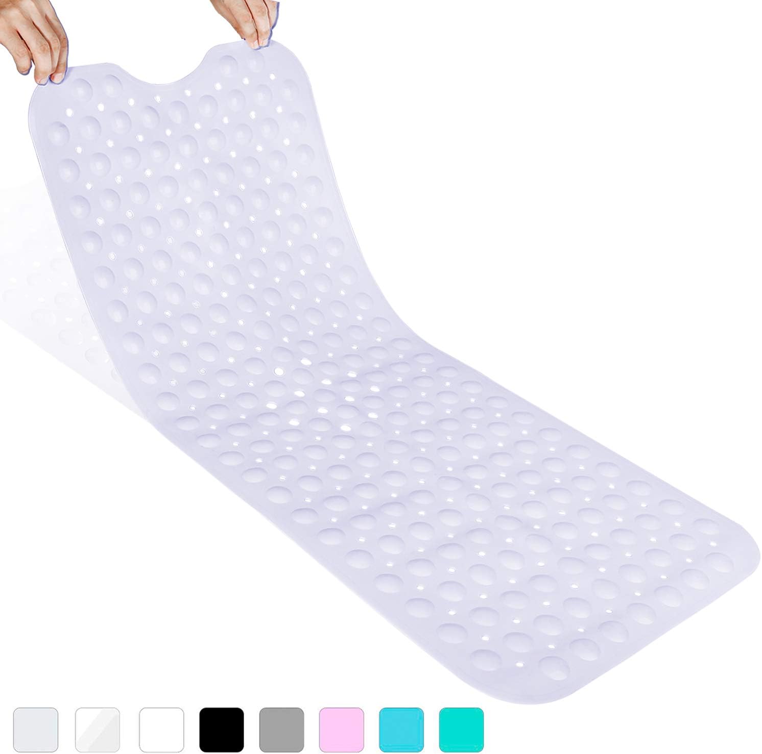 Yimobra Original Bath Tub Shower Mat Extra Long 16 x 40 Inches, Non-Slip with Drain Holes, Suction Cups, Machine Washable, Phthalate Free, Latex Free, BPA Free, Bathroom Mats, White: Home & Kitchen