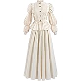 CR ROLECOS Victorian Dress for Women Medieval Vintage Dresses Renaissance Long Sleeve Edwardian Costume 2 Piece