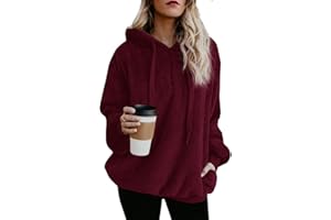 ReachMe Womens Oversized Sherpa Pullover Hoodie with Pockets Fuzzy Fleece Sweatshirt Plaid Fluffy Jacket Coat