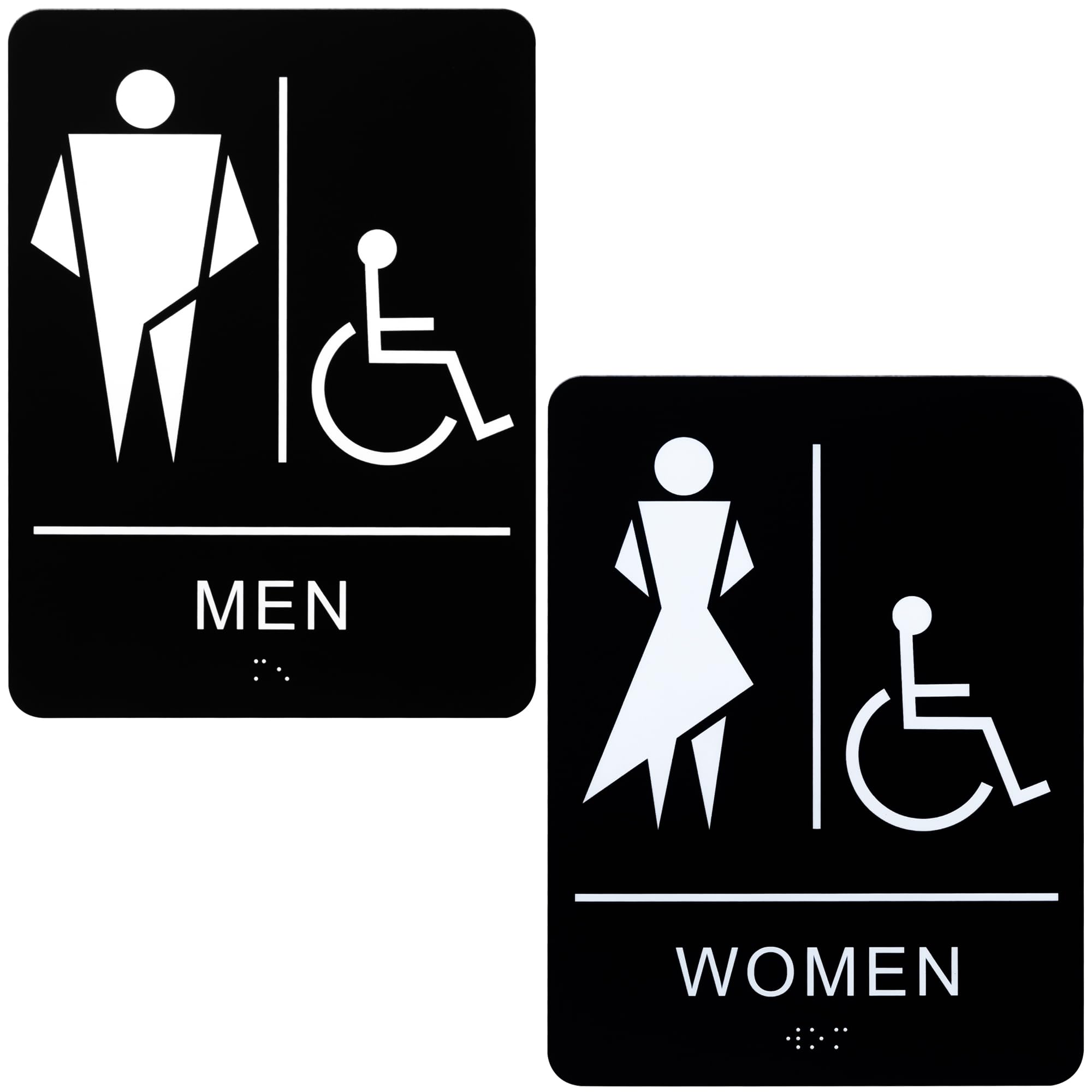 Photo 1 of Men's/Women's Restroom Sign for Handicap, Bathroom Sign with Double Sided Tape to Secure Perfectly in Less Than a Minute, Restroom Signs with Braille for Office or Business Restroom Door/Wall - 8”X6”