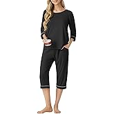 PrinStory Women's Pajama Set Capri Pjs Sets 2 Piece Soft Lounge Sets Sleepwear with Pockets