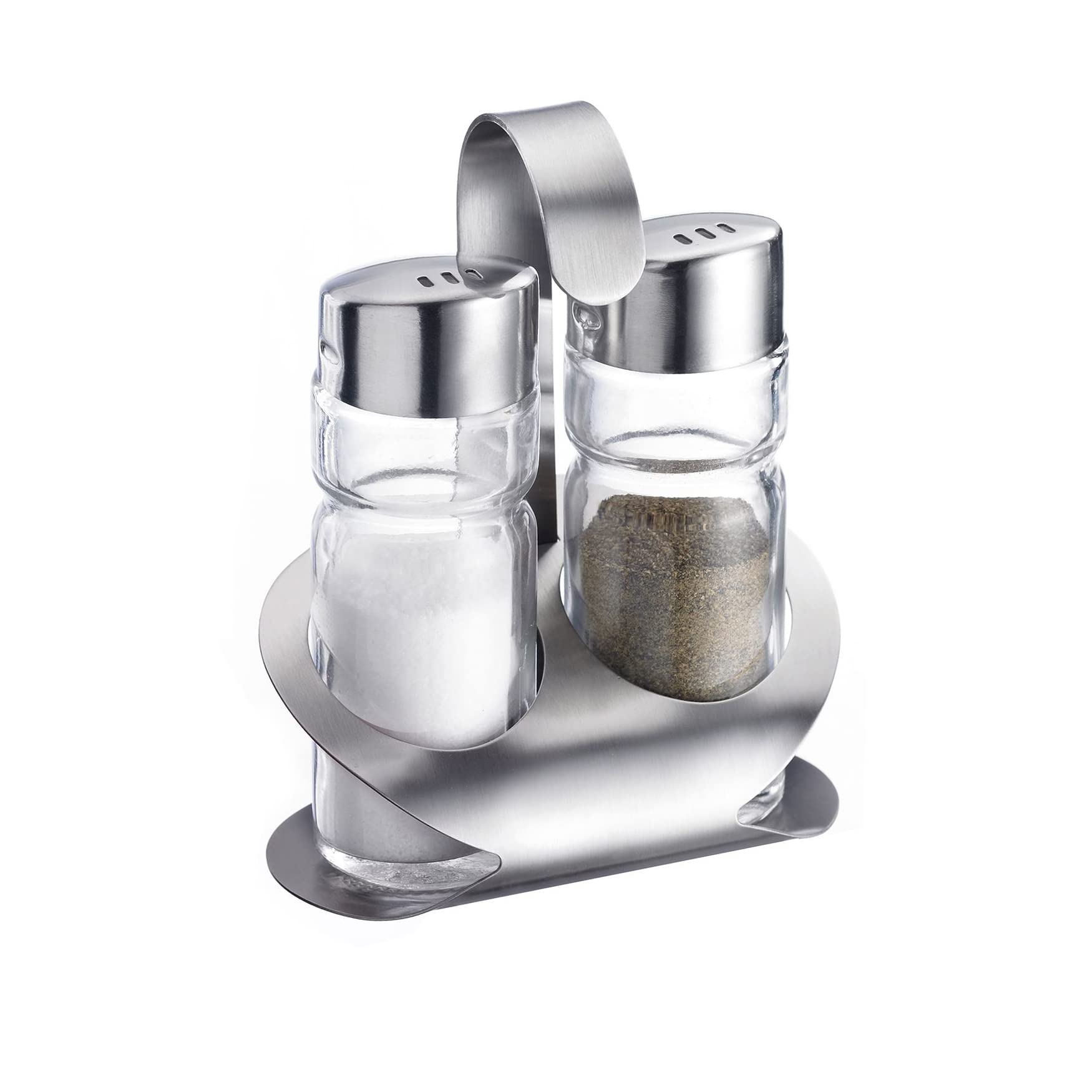 Westmark Salt and Pepper Caddy, 3 parts, Volume: 40 ml each, Stainless Steel/Glass, Wien, Silver/Transparent, 65022260