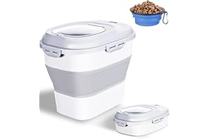 GROPECAN Dog Food Storage Container Pet Cereal Cat with Lids Locking Bowl Plastic Airtight Large Flour Sugar Kitchen Rice leakproof Pantry Collapsible White Bird Seed Wheels Sealable Dry 23 Qt/30 Pound Lb/25L