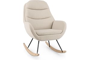 Giantex Rocking Chair Nursery, Upholstered Glider Rocker with Padded Backrest & Seat, Rubber Wood Feet & Sturdy Metal Frame, 