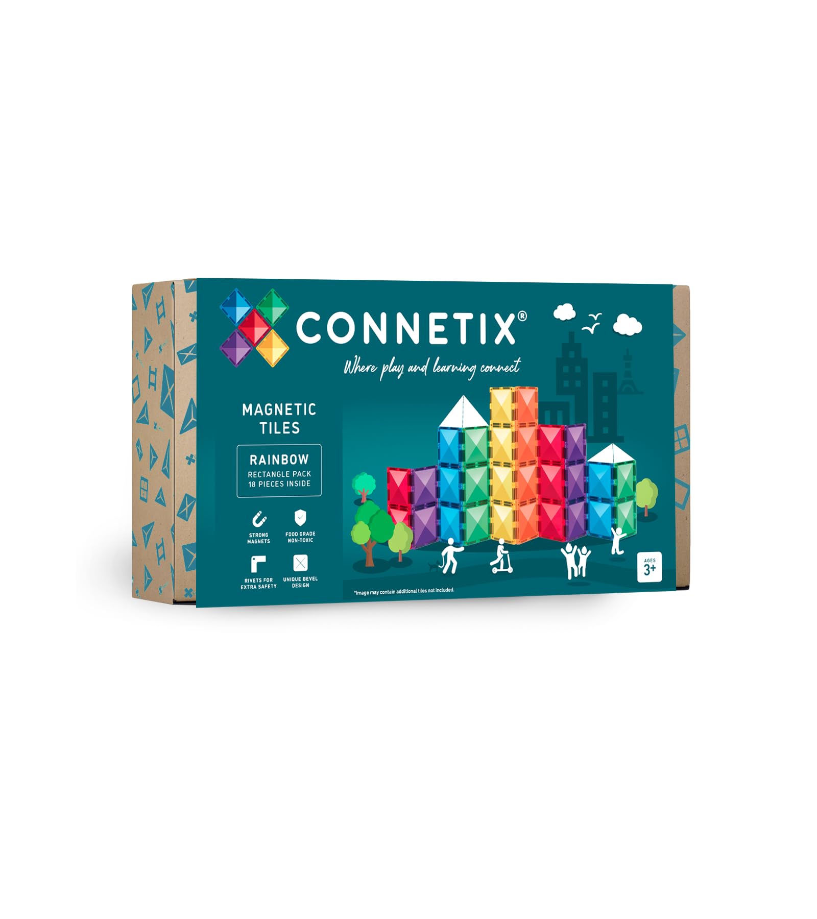 CONNETIX Magnetic Tiles Rainbow Rectangle Pack, 18 Pieces