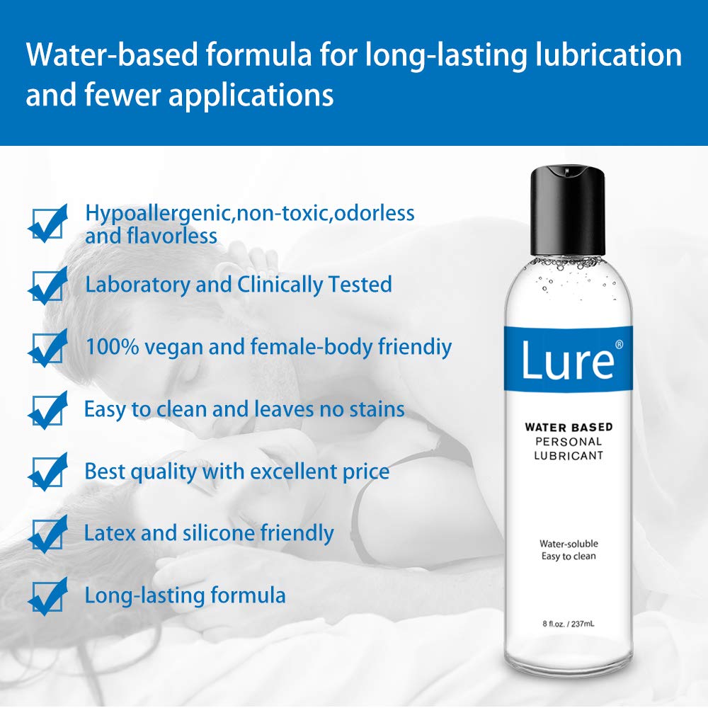 Lure Natural Water-Based Lube, 8 oz Personal Lubricants. Ultimate Super Slick-Slippery-Long Lasting- Sensitive Skin Safe for Women,Men or Couple