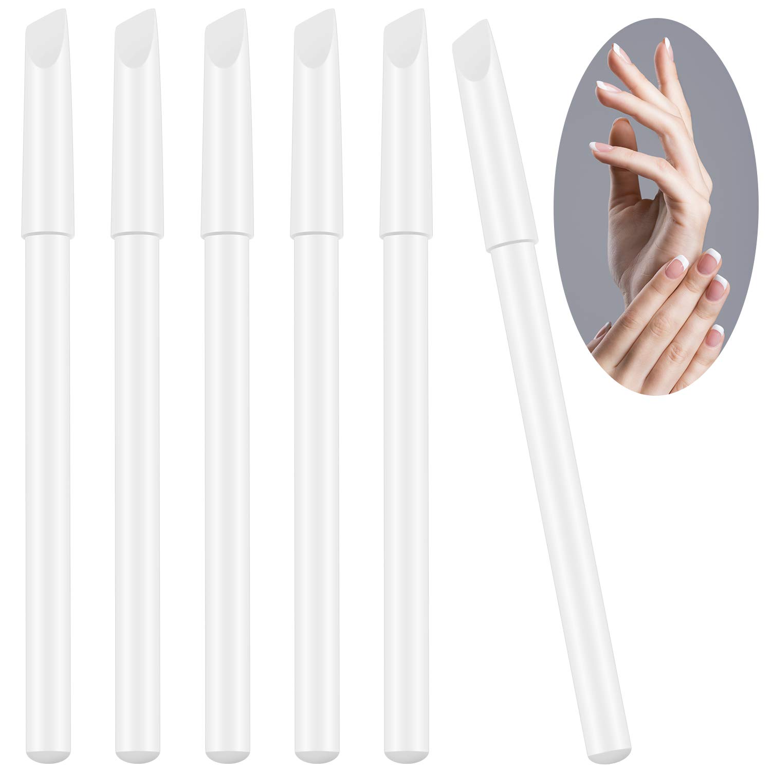 6 Pieces White Nail Pencils 2-In-1 Nail Whitening Pencils with Cuticle Pusher for French Manicure Supplies : Beauty