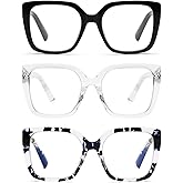 DOOViC 3 Pack Oversized Reading Glasses for Women Blue Light Blocking Square Stylish Computer Readers