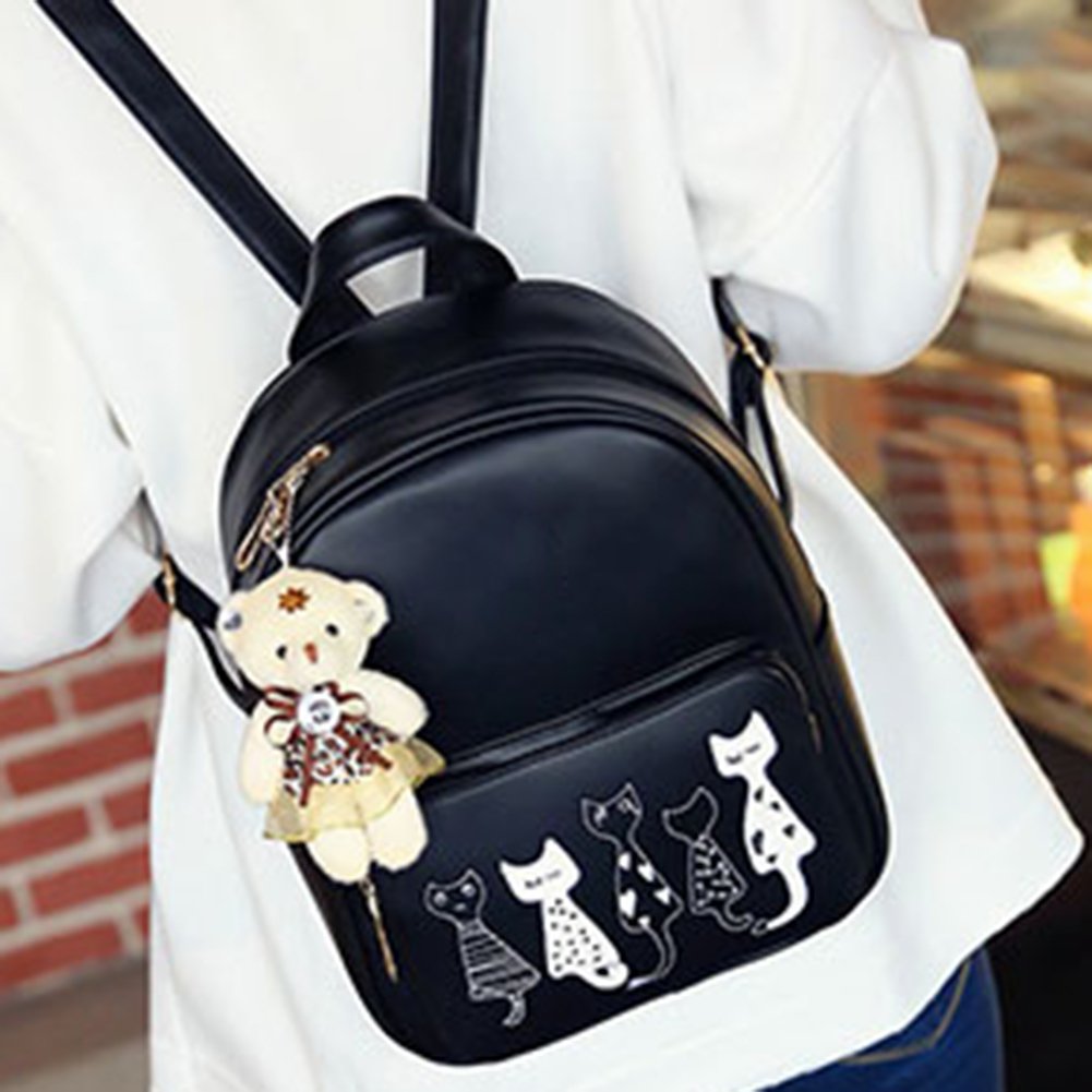zibuyu 4pcs cat printed girls pu leather backpack shoulder bag clutch purse bag