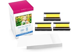 AIRMALL TEC Compatible Canon Selphy CP1500 Ink and Paper For Selphy CP1300 CP1200 CP1000 CP910, KP-108IN KP108 3 Color Ink Cartridges and 108 Photo Paper Sheets (4'' x 6'' Glossy Paper) for CP Photo Printers