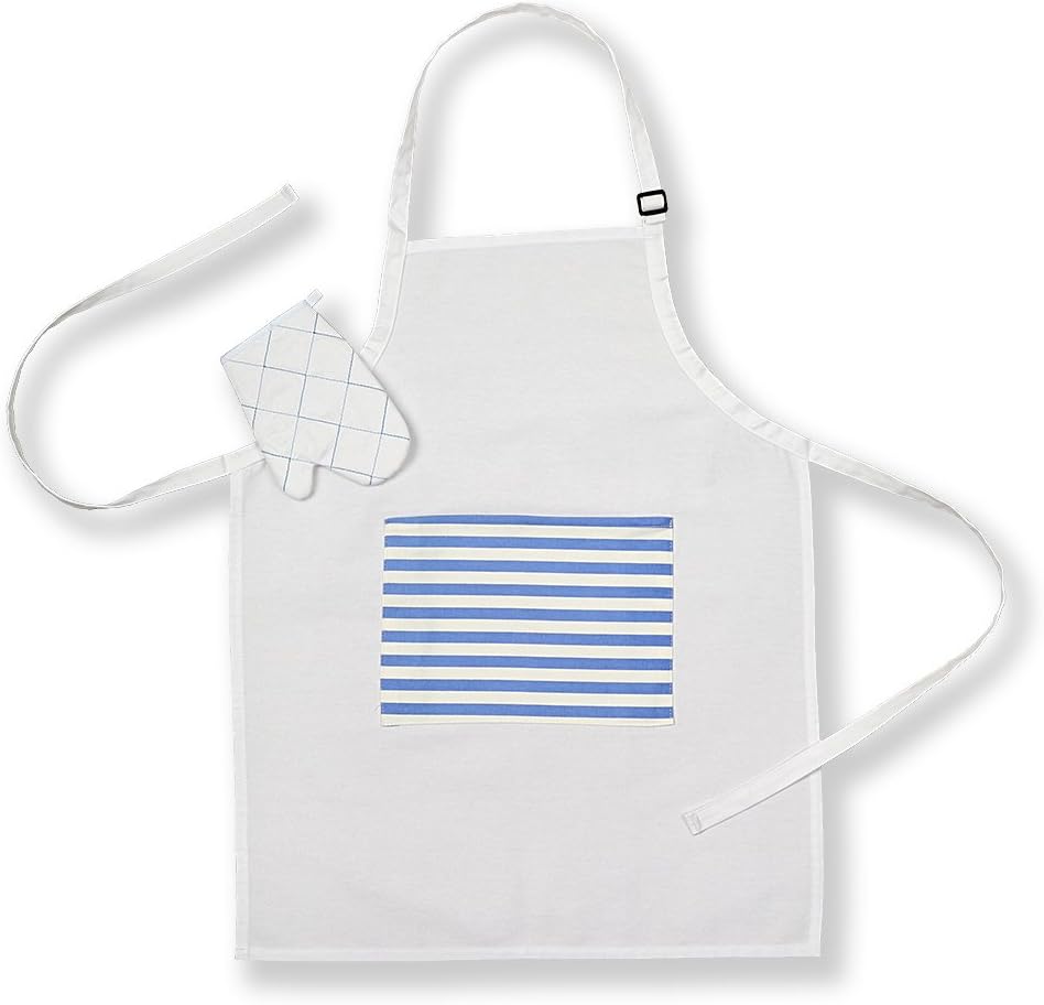 Prime Kids White Apron and Oven Mitt Set with Pocket