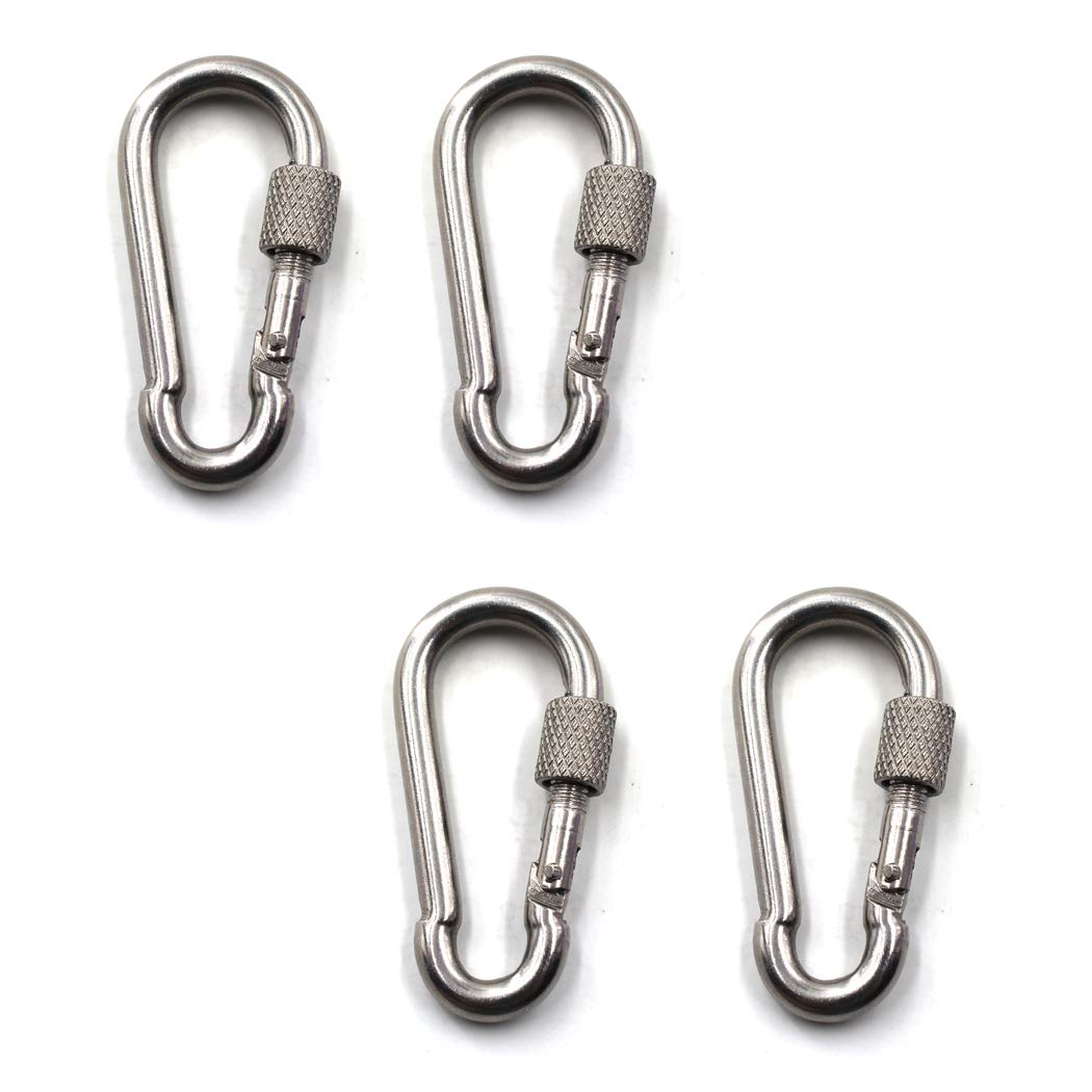 M9 Locking Carabiner Climbing Keychain 304 Stainless Steel Spring Snap Hook Clip Hook Pack Of 4
