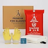 A1 Knickknacks Premium Fire Blanket – 40"x40" Silicone-Coated Fiberglass, Emergency Fire Safety Blanket, Heat-Resistant, Includes Gloves & Hook for Home, Kitchen, and RV Use (Fiberglass Fire Blanket)