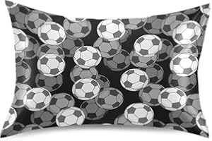 KOPIRIT Football Sports Soccer Pillow Covers Silk Pillowcase for Hair and Skin Soft Breathable Smooth Cooling Satin Pillowcase Standard Size Pillow Case for Bedroom Bed Women Boys Girls (20x26 Inch)