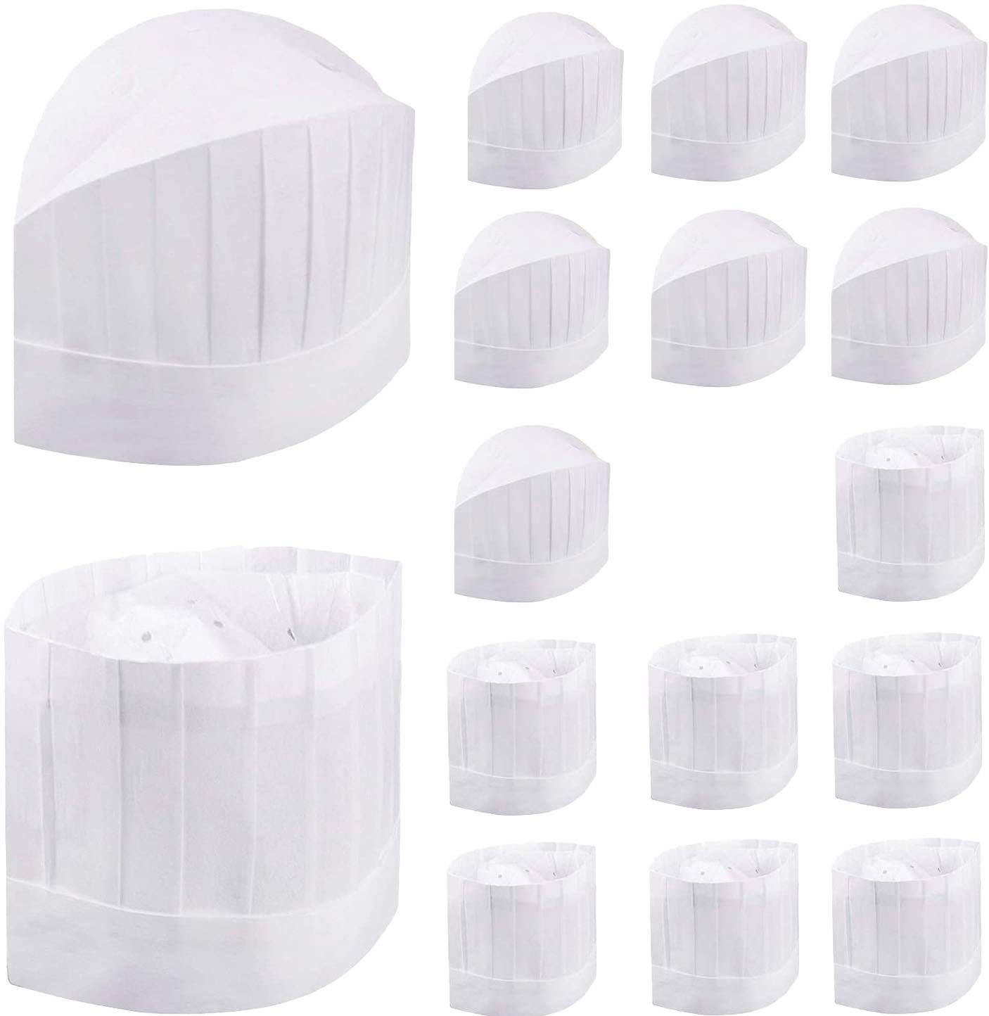 Tang Yuan 16-Piece Disposable Chef Hat Set, 9-Inch Adjustable, White, Suitable for Family, Restaurant, Party