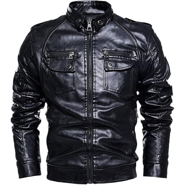 Wvapzxx Punk Rock Fleece Faux Leather Jacket Men Zipper