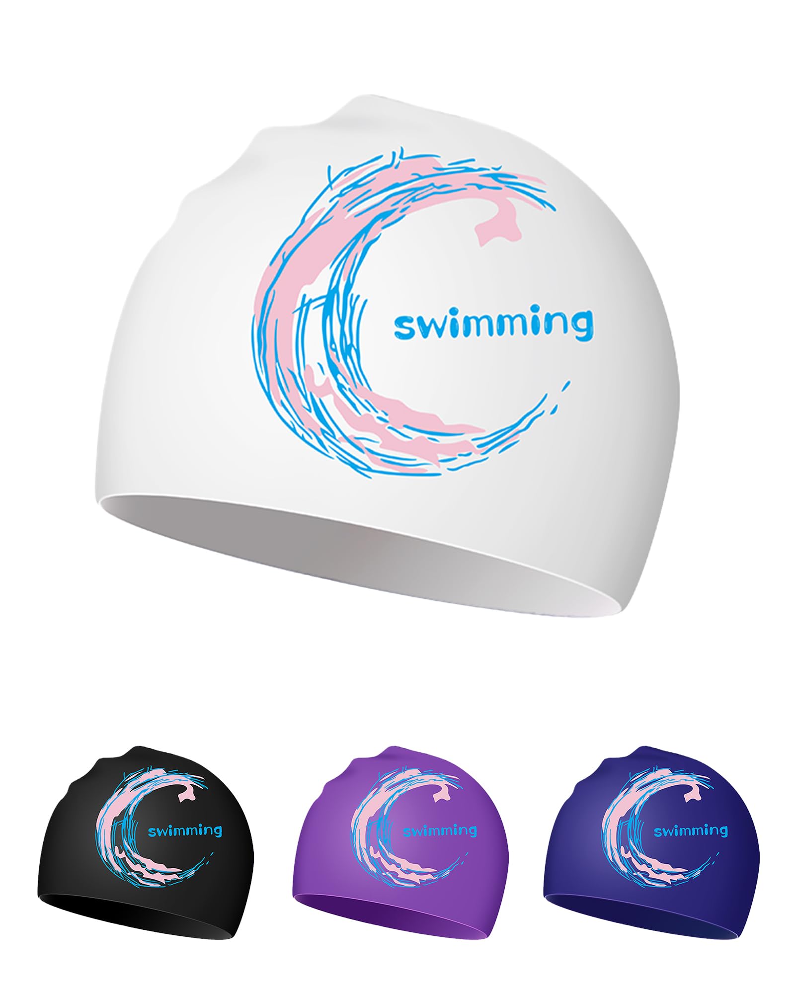 Swimming Cap - Silicone Swim Cap for Women Men Adults Teenagers (White)