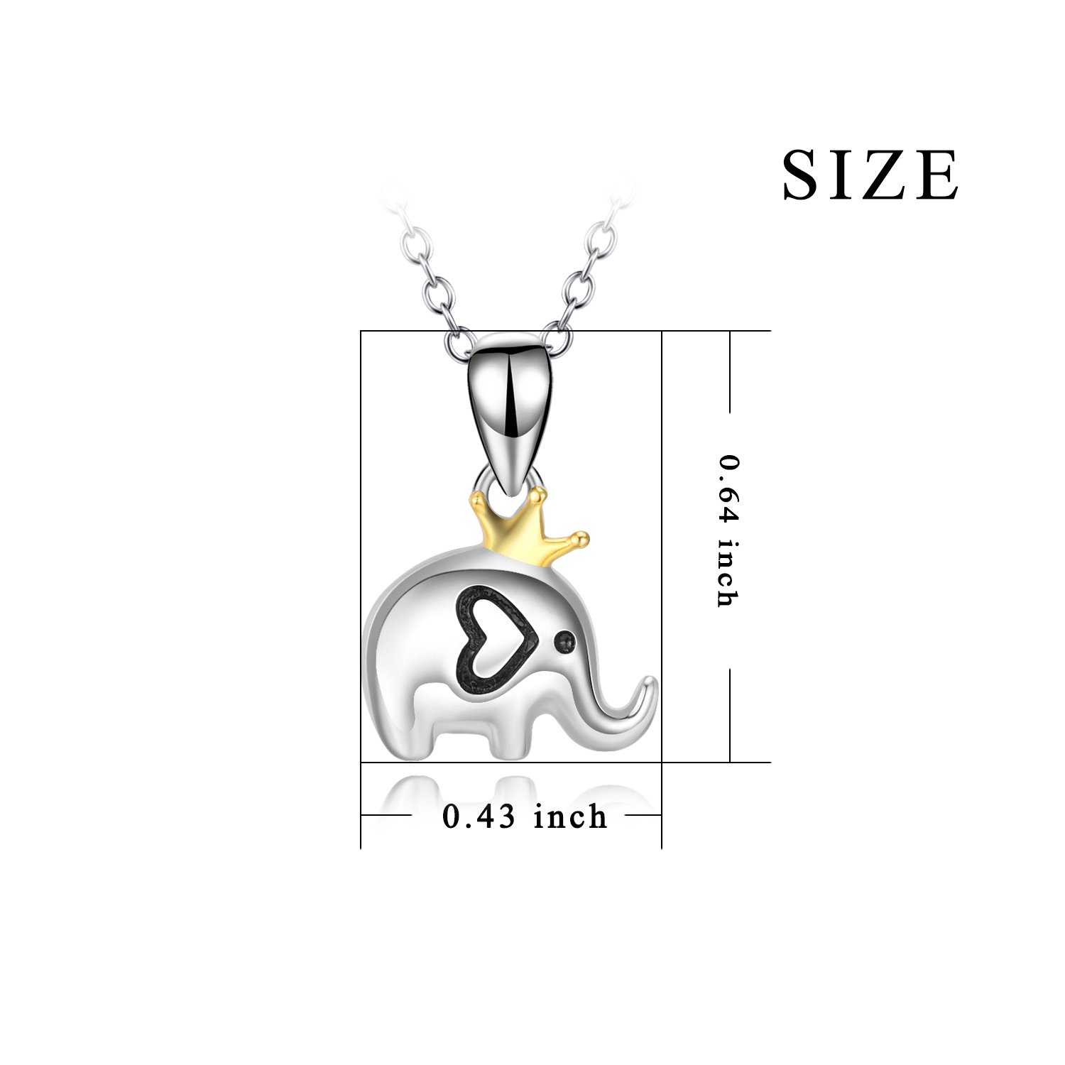 POPLYKE Sterling Silver Princess Crown Elephant Pendant Necklace for Women Girls (Princess Crown Elephant Pendant Necklace)