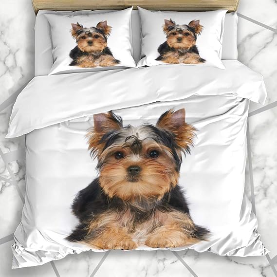 Soefipok Duvet Cover Sets Dog One Puppy Yorkshire Terrier Lies White On