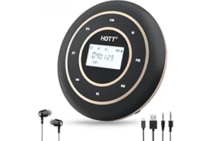 HOTT C105 Portable CD Player, Rechargeable Battery,Bluetooth/FM Transmit/AUX-Out, Anti-Shock, Backlight Vision Display, 5 EQ Modes for Car & Home Use