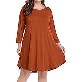 BELAROI Womens Fall Dresses 3/4 Sleeve Plus Size Casual Swing Loose Tunic Dress with Pockets