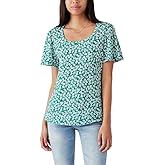 Lucky Brand Ladies' Flutter Sleeve Top (US, Alpha, Large, Regular, Regular, Green Multi)
