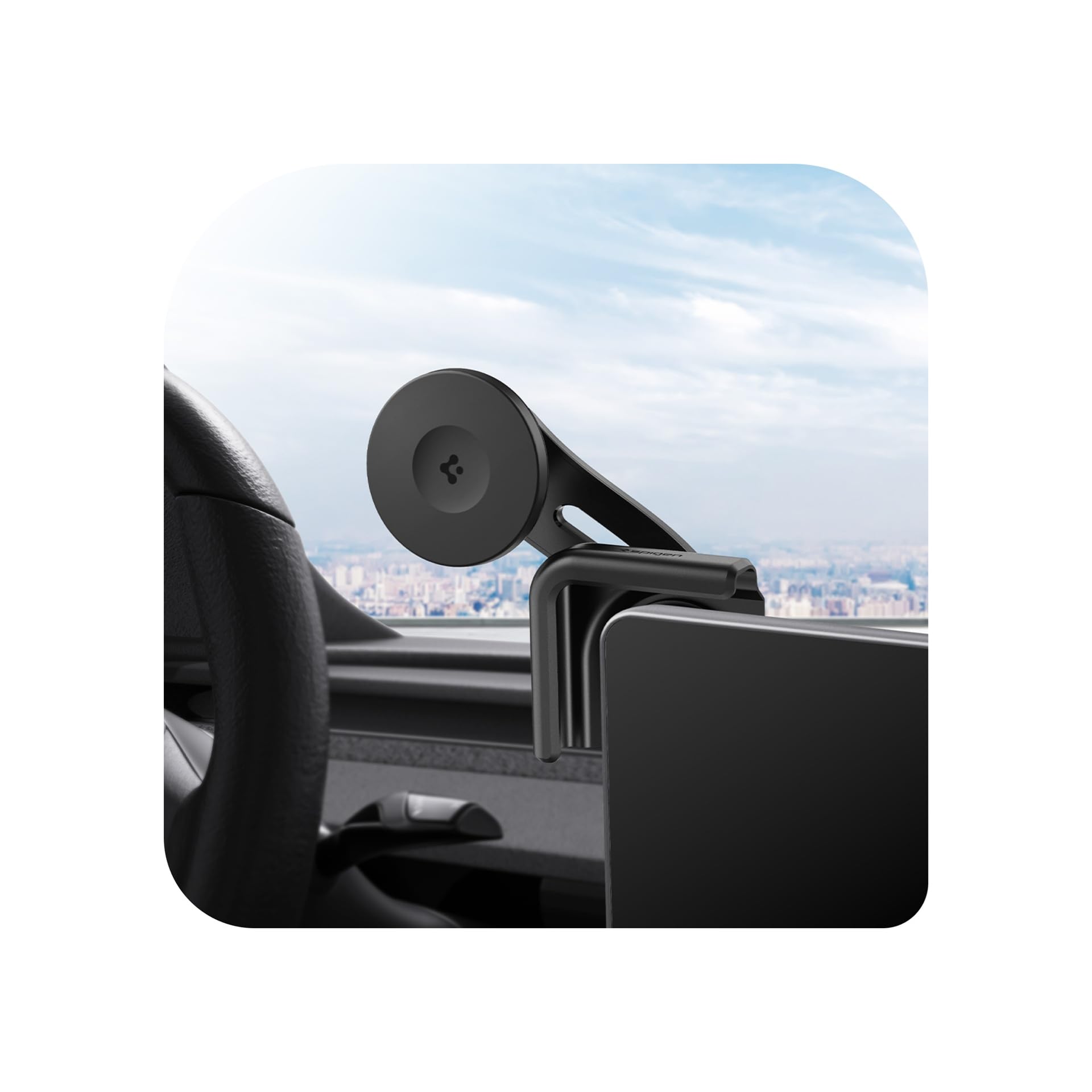 Spigen TapLock Adhesive-Free MagSafe Tesla Phone Mount for Model Y Juniper 2025/26 & Model 3/Y/S/X - for iPhones with MagSafe & Pixelsnap [Not Compatible with Updated 16in QHD Screen]