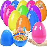 LUKBERA 12Pcs Jumbo Plastic Bright Easter Eggs, 6’’ Fillable Assorted Solid Colors Empty Surprise Eggs for Easter Eggs Hunt Easter Basket Stuffers Fillers Classroom Treats