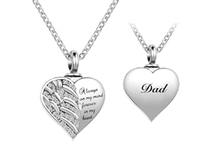 LuxglitterLin Guardian Angel Wings Cremation Jewelry for Ashes Heart Crystal Urn Necklaces for Ashes Memorial Keepsake Necklace Always on Mind Forever in My Heart