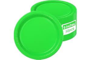 50 Pcs Lime Green Paper Plates - 23 x 23 cm Heavy Duty Round Lime Green Dinner Plates for Daily Use Christmas Decorations Pic