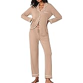 Ekouaer Pajamas Women's Long Sleeve Sleepwear Soft Button Down Loungewear Pjs Lounge Set Nightwear XS-XXL