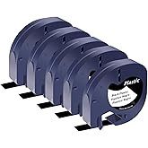 USUPERINK 5 Pack LT Tape Compatible for Dymo Letratag Label Maker Refills 913318 White on Black Plastic Label Maker Tape 12mm x 4m (1/2" x 13') for Dymo LT Refills 200B LT100H LT100T LT110T