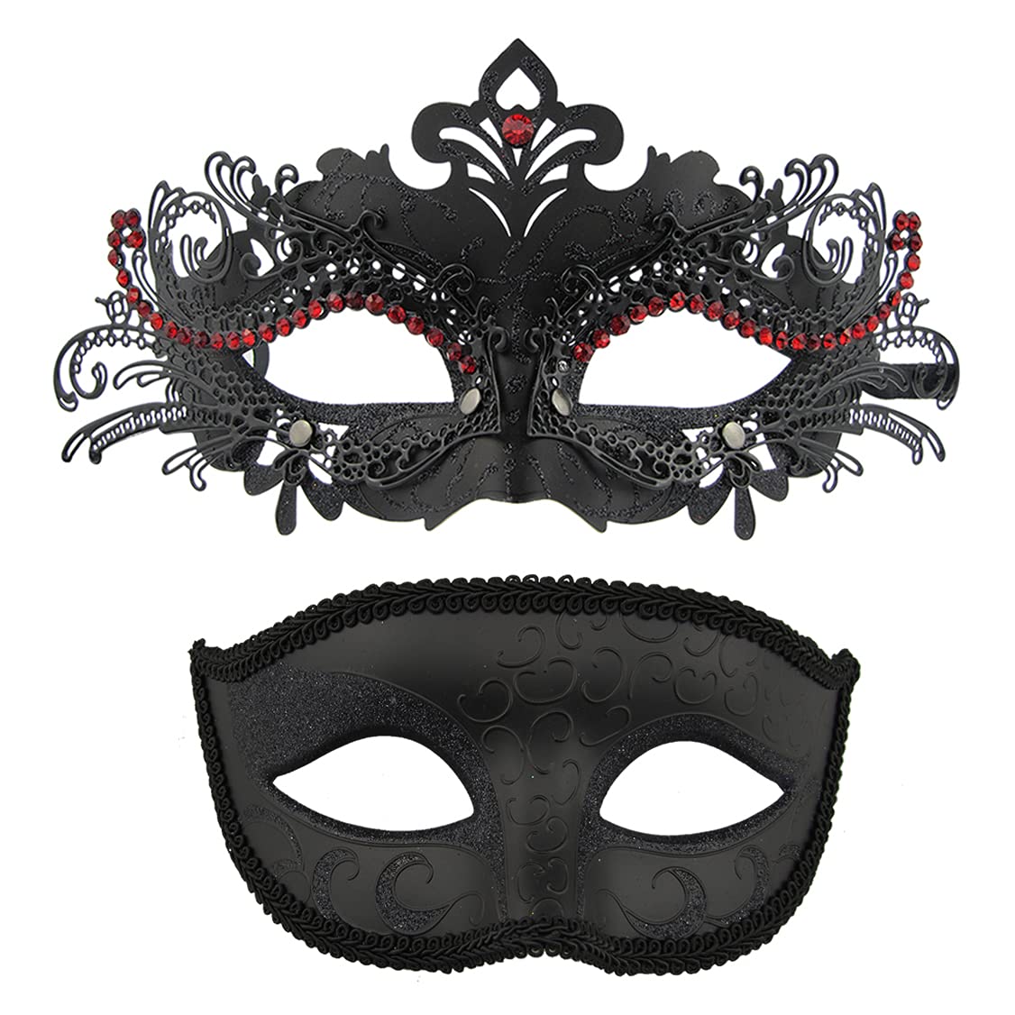 Couples Venetian Masquerade Metal Masks for Mardi Gras Halloween Costume Ball Prom Mask 2 Pack