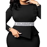 Abien Rhinestone Belts for Women Plus Size Crystal Belt Silver Rhinestone Stretch Waist Belt for Dress Formal