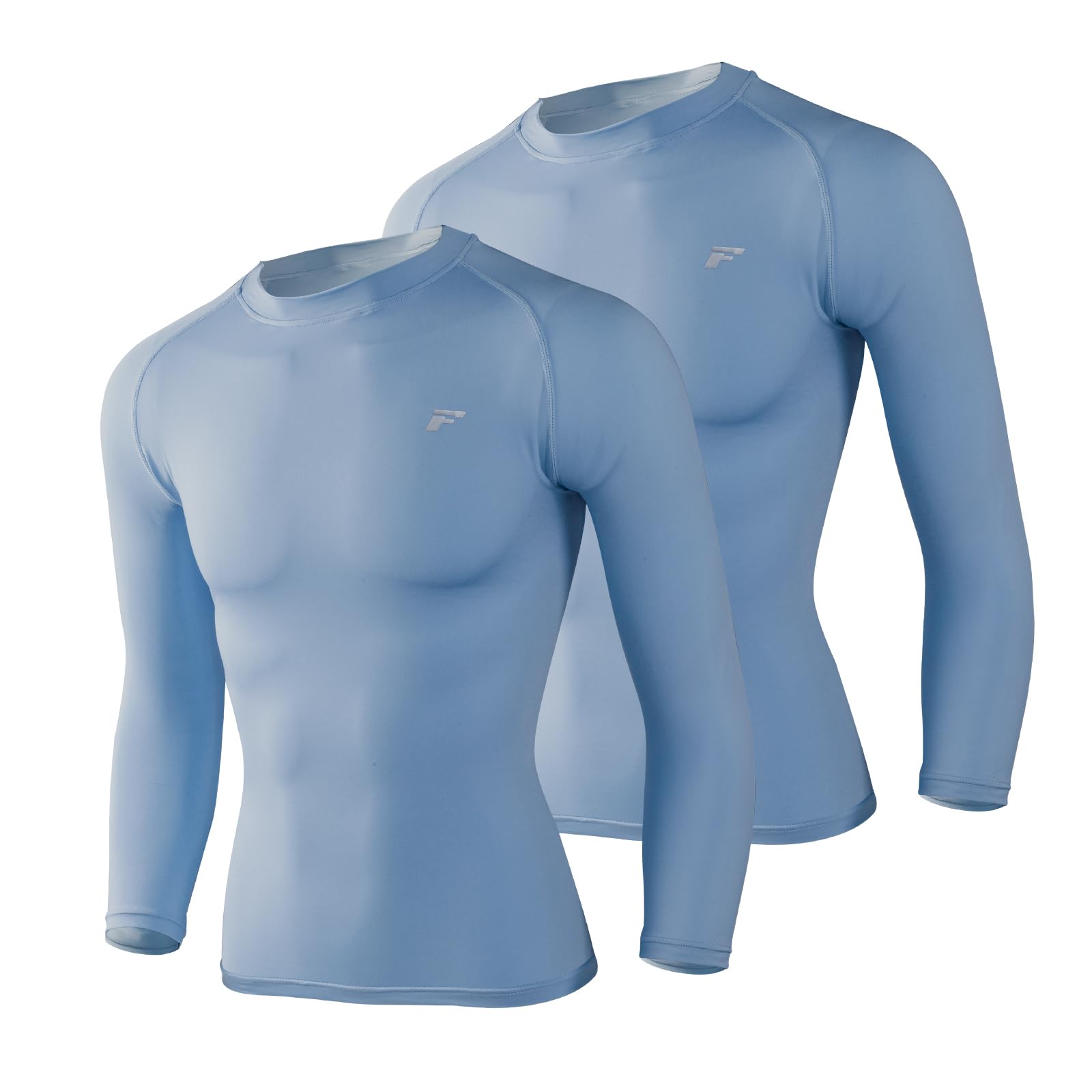 Photo 1 of 2 Pack Men Compression Shirts Long Sleeve Running Athletic Undershirts Workout Baseball Base Layer Rash Guard Tops Blue  size m 
