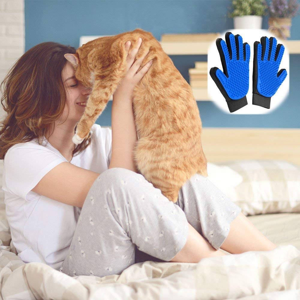 OCEANTREE Pet Grooming Gloves, Pet Hair Remover Brush Glove for Cats Dogs & Horses Bath Massage Hair Removal Gloves Brush (1 Pair)