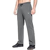 baleaf Men's Fleece Lined Water Resistant Pants Winter Thermal Sweatpants with Zipper Pockets Warm Open Bottom